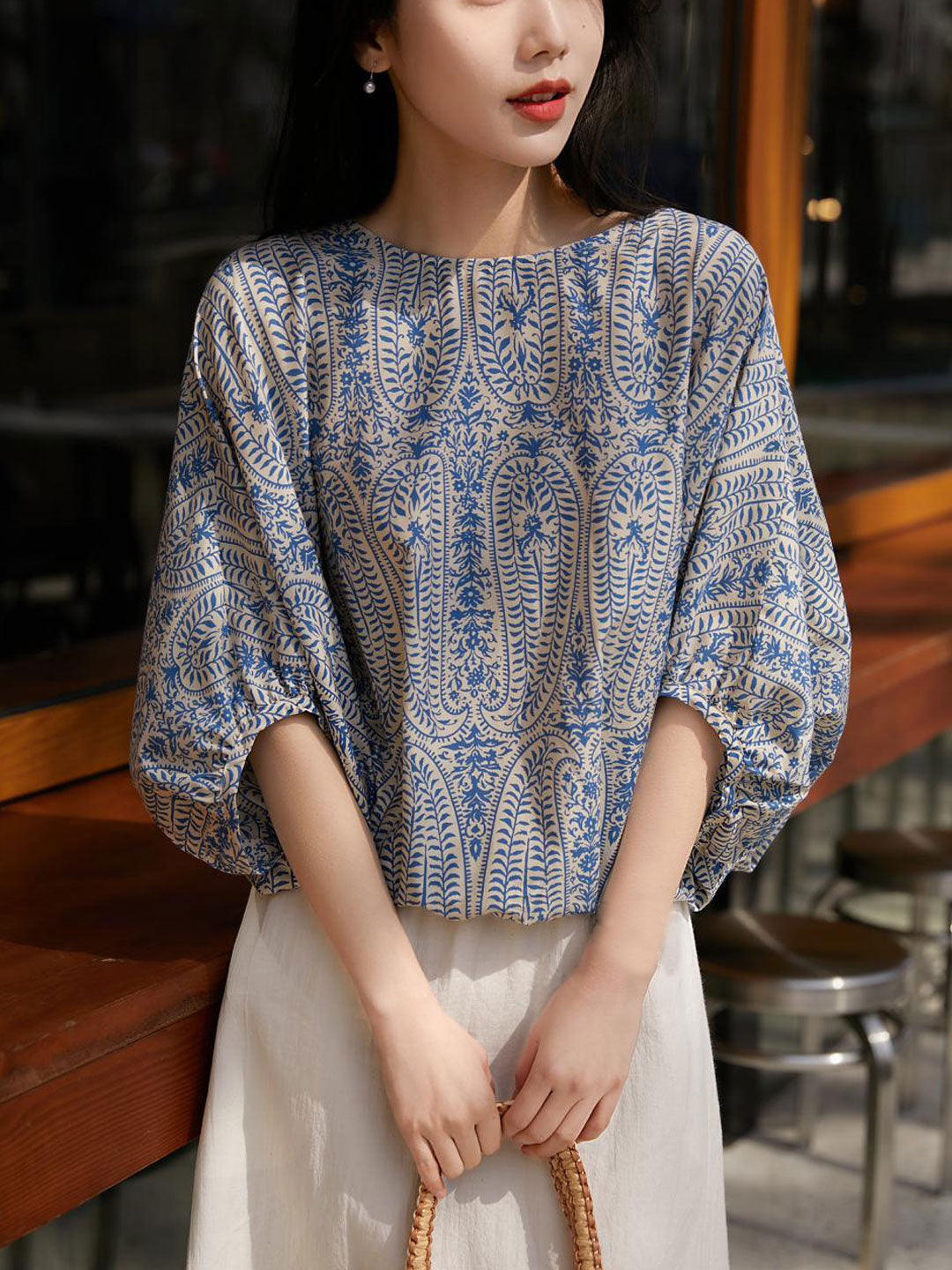 Maya Casual Back Bow Printed Blouse