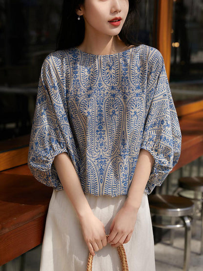 Maya Casual Back Bow Printed Blouse