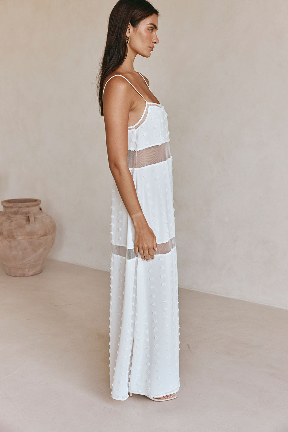 Floral cutout slip with layers maxi dress - white