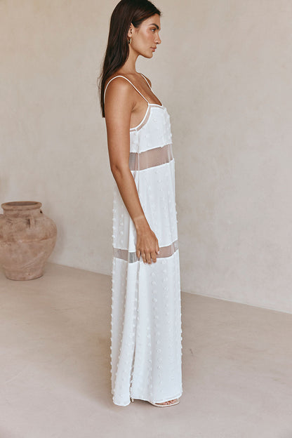 Floral cutout slip with layers maxi dress - white
