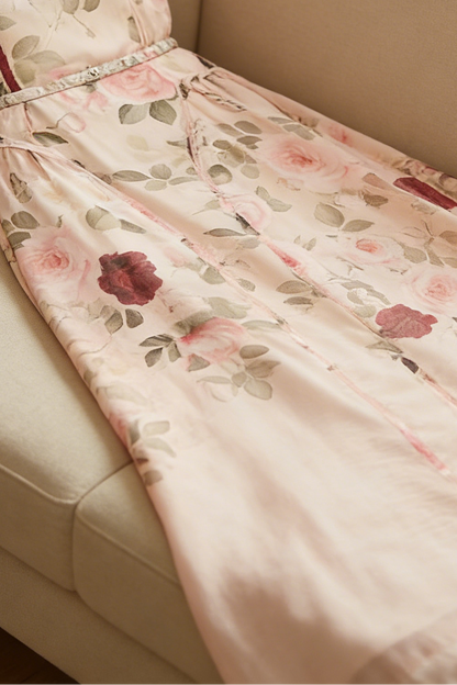 Sleeveless Rose Print Mesh Maxi Dress