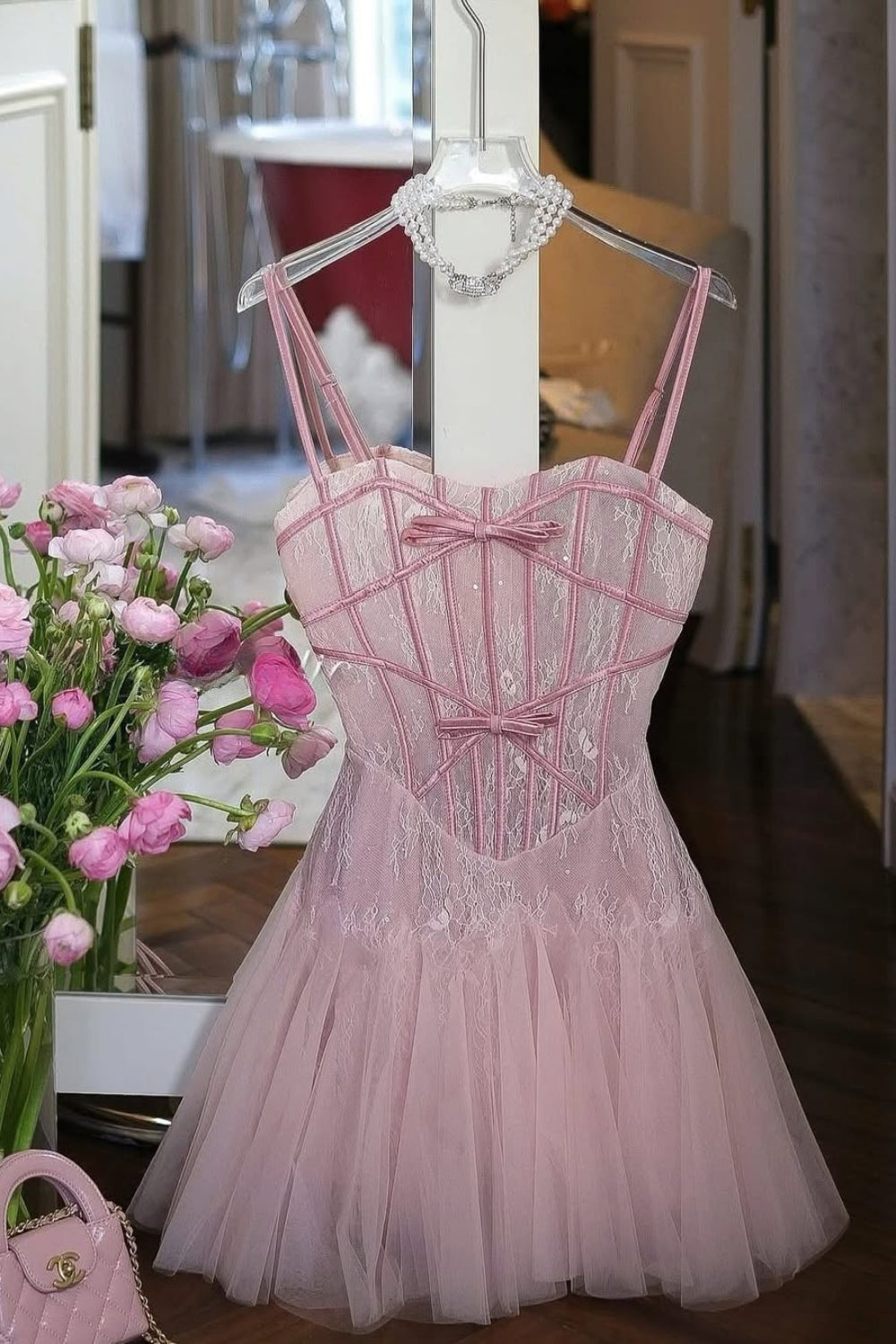 bow Tulle Corset mini Dress