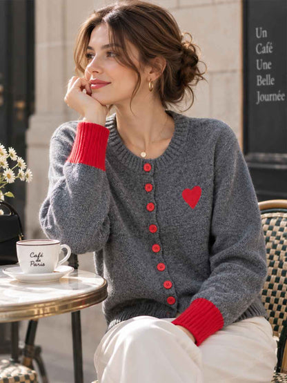 Heart-embroidered Knit Cardigan