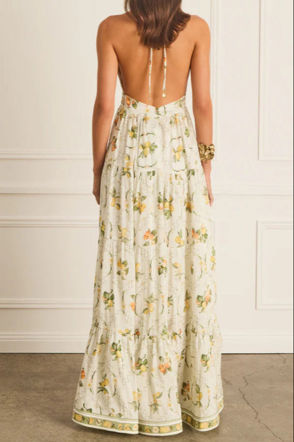 Valencia Jacinta floral print Maxi Dress in yellow