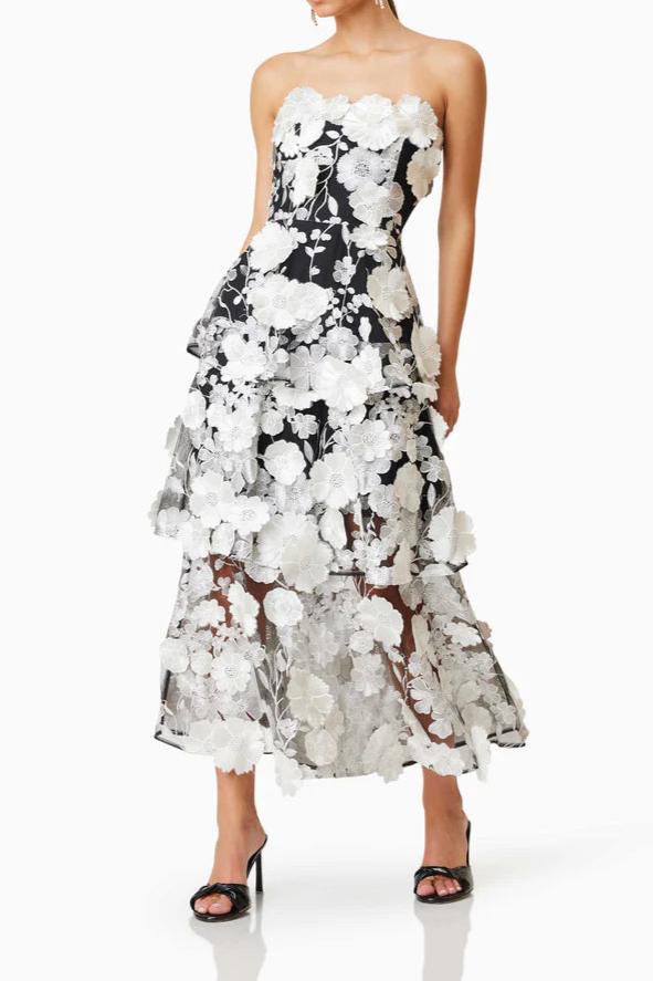 Selene floral embroidery Tiered Maxi Dress In Black