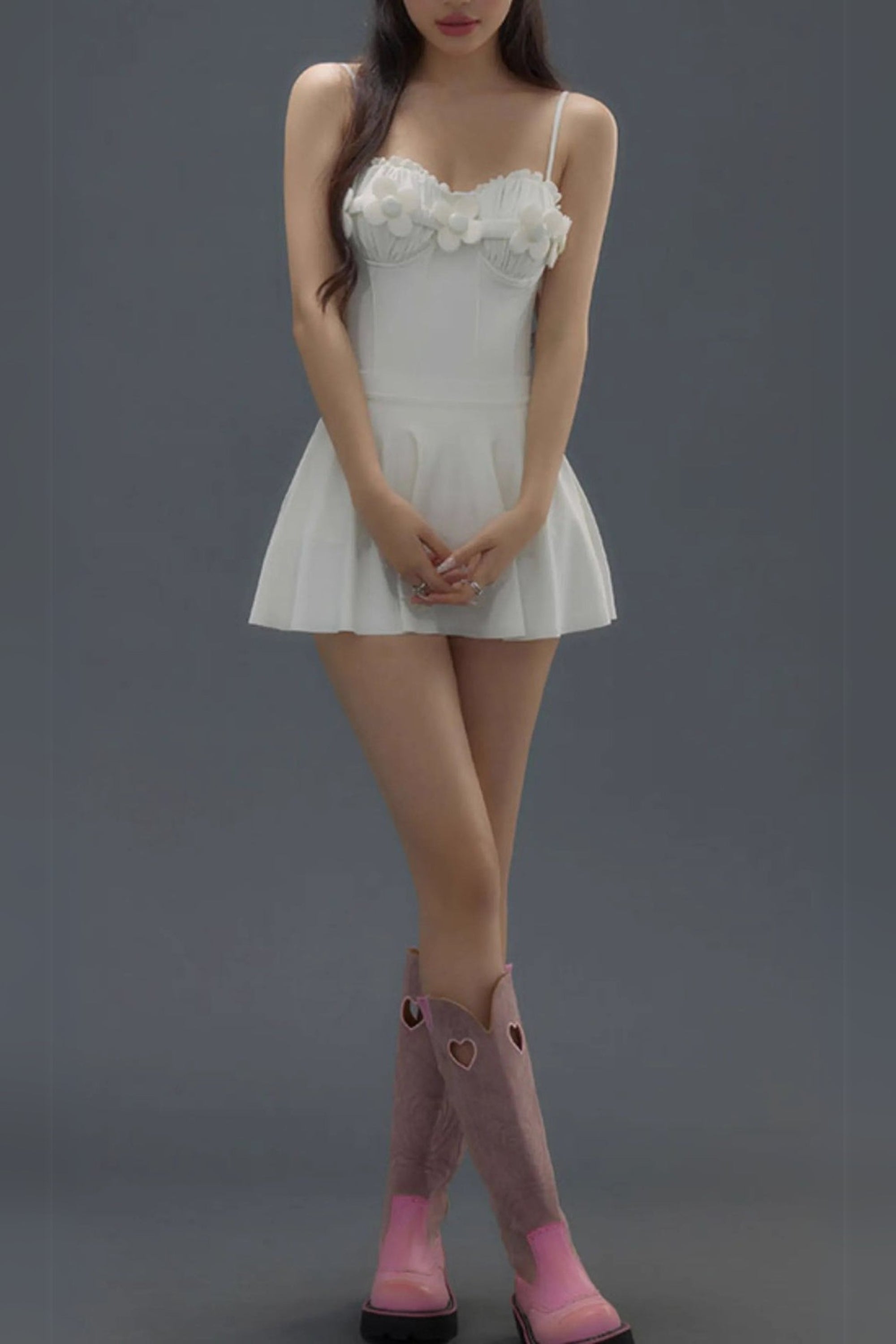 Deance White Flower One-Piece Swimsuit & Skirt