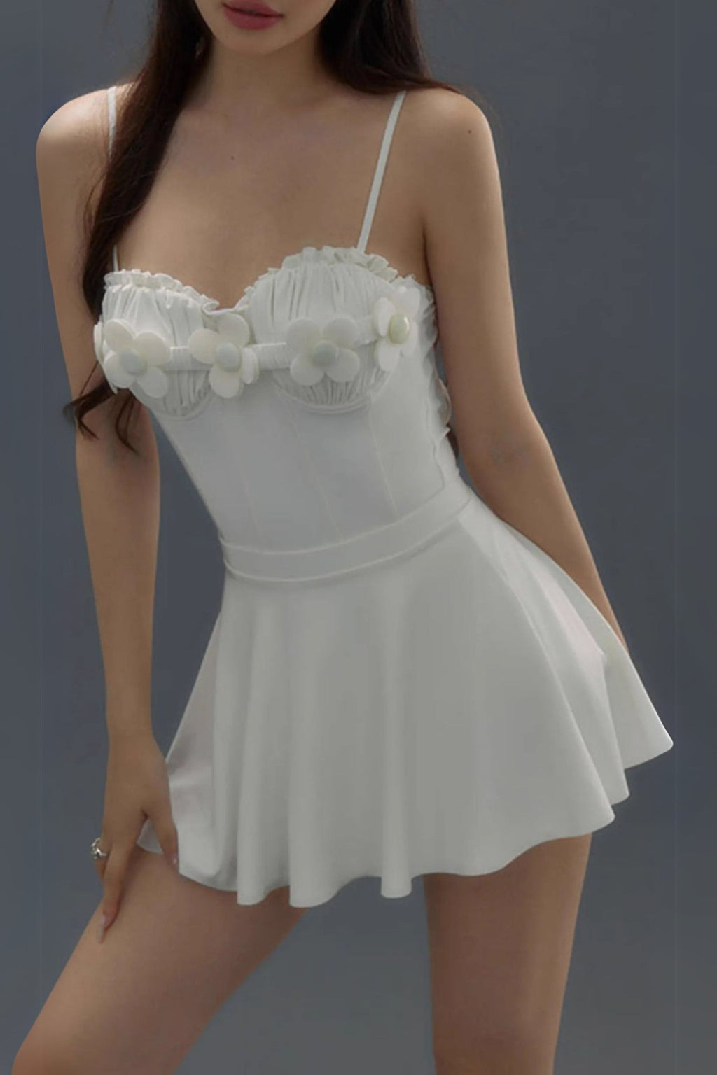 Deance White Flower One-Piece Swimsuit & Skirt