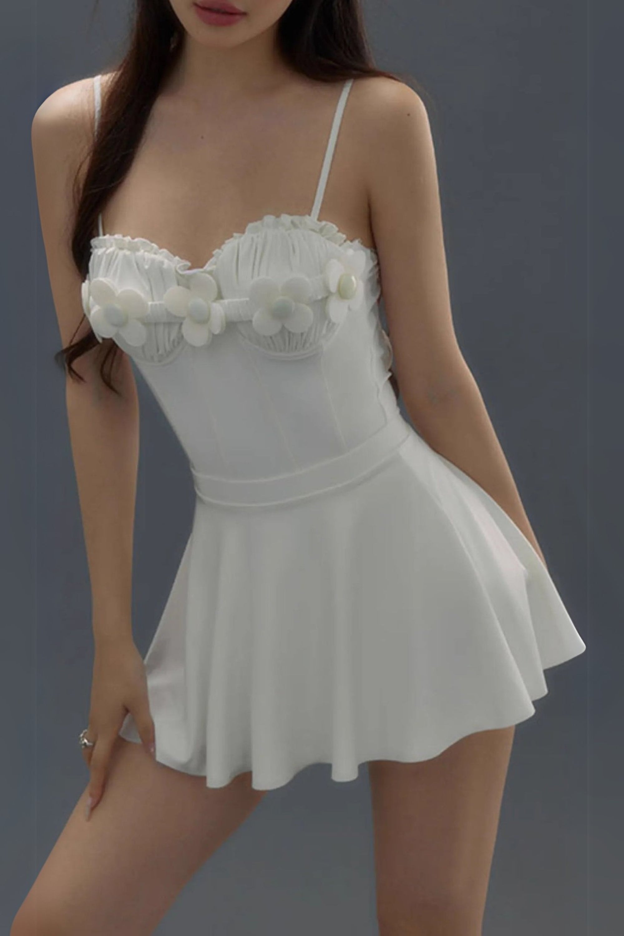 Deance White Flower One-Piece Swimsuit & Skirt