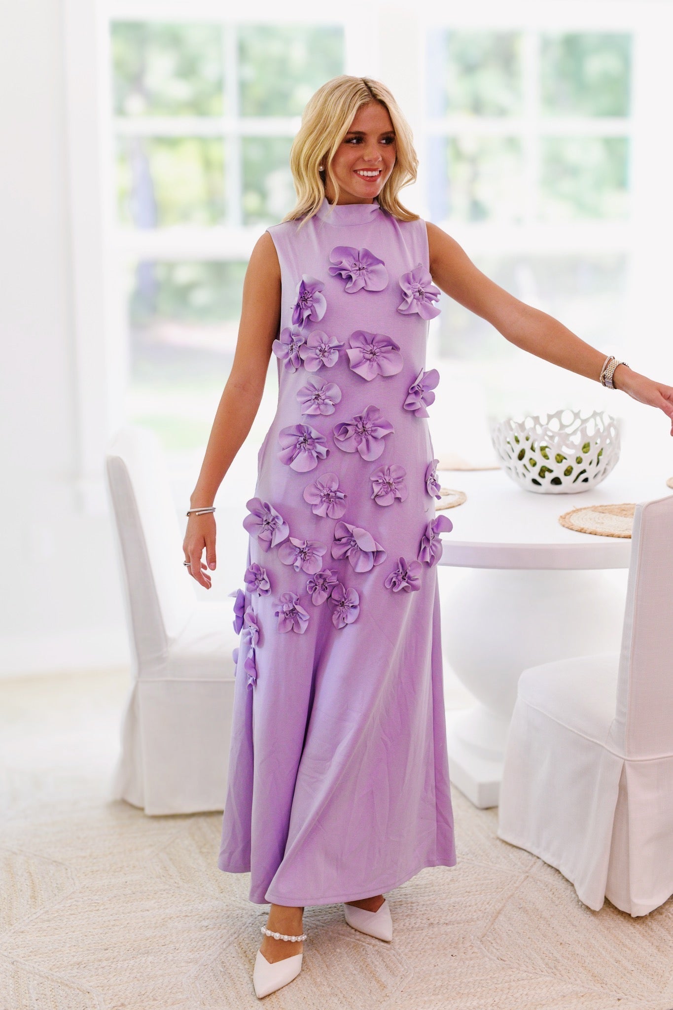 ANNONA PURPLE FLOWER EMBELLISHED MAXI DRESS