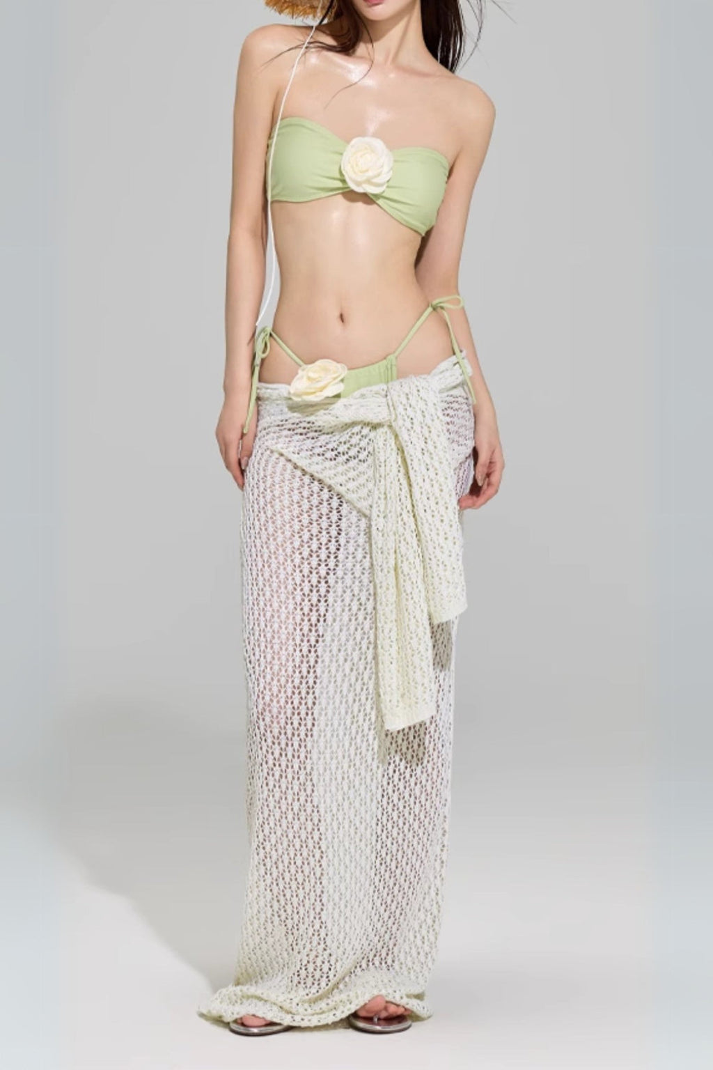 Dillan Green Flower Three-Piece Swimsuit