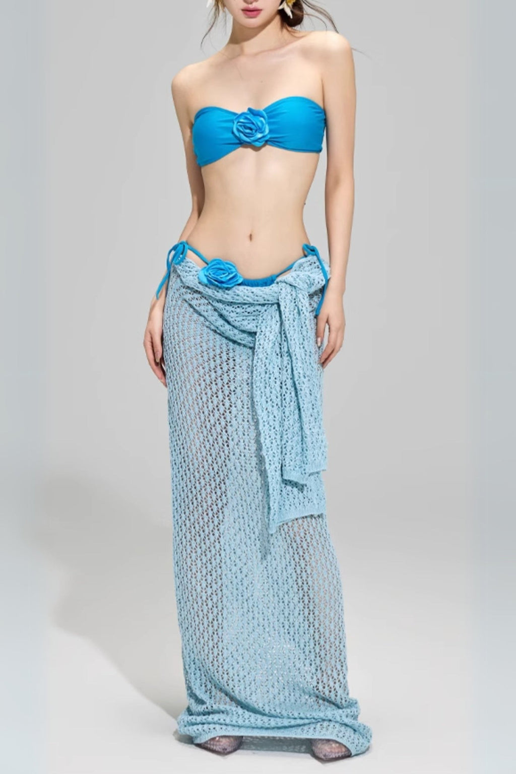 Dillan Blue Flower Three-Piece Swimsuit