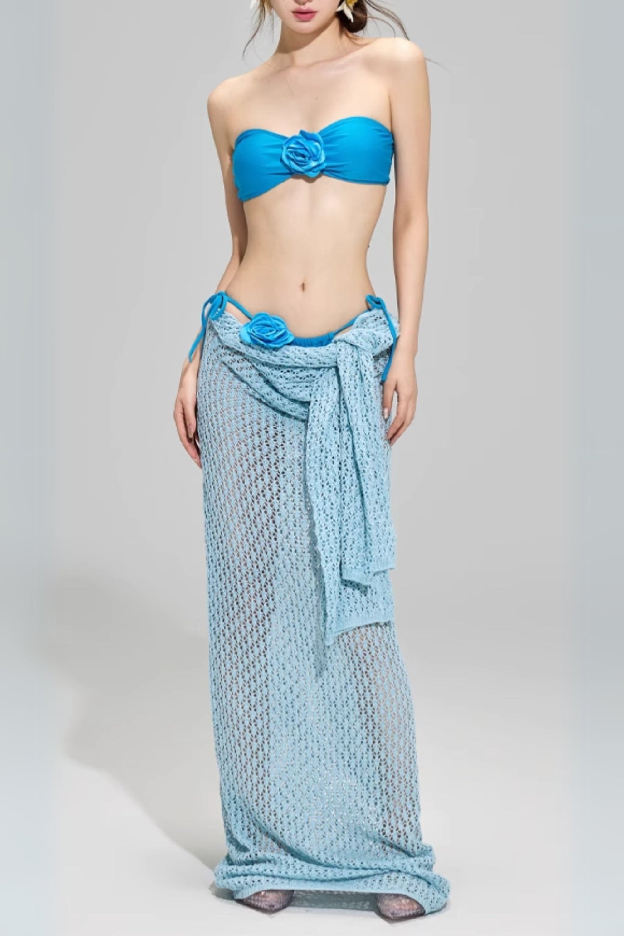 Dillan Blue Flower Three-Piece Swimsuit