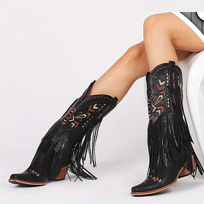 Fringe Stitch Design Cowgirl Boots