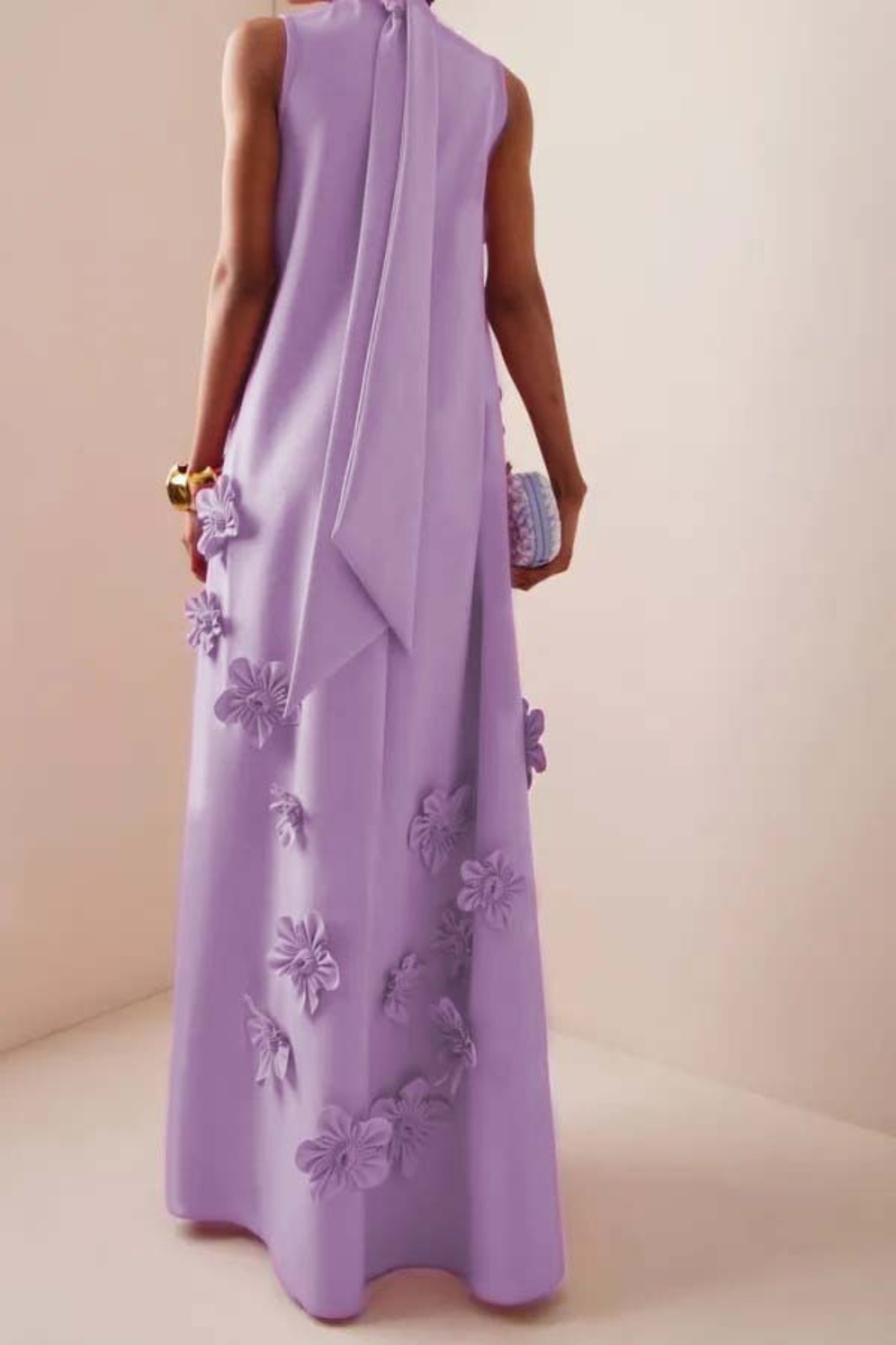 ANNONA PURPLE FLOWER EMBELLISHED MAXI DRESS