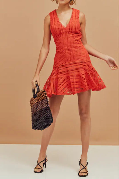 Lace Mini Dress In Red