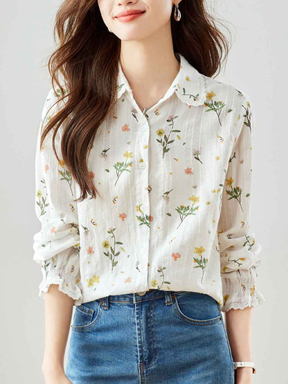 nancy Classic Lapel Embroidered Floral Shirt
