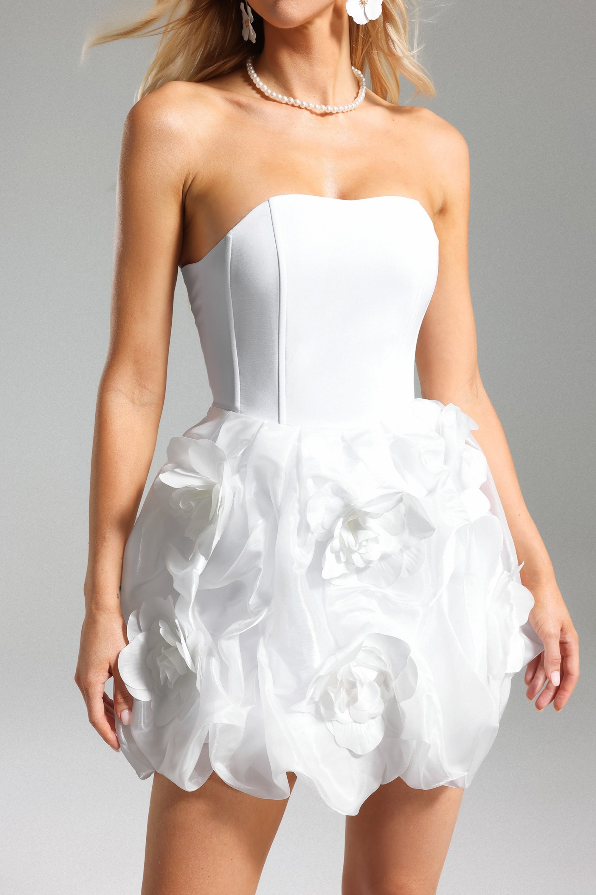 FLORAL-APPLIQUÉ STRAPLESS MINI DRESS