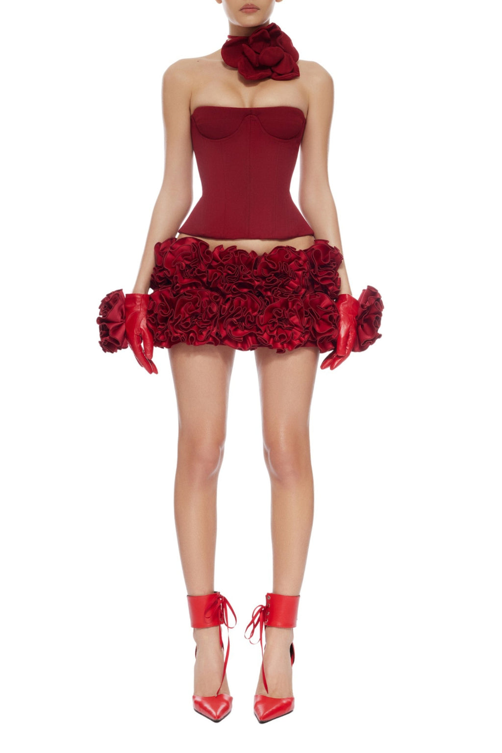 CLEGG RED CORSET FLOWER TWO-PIECE SET