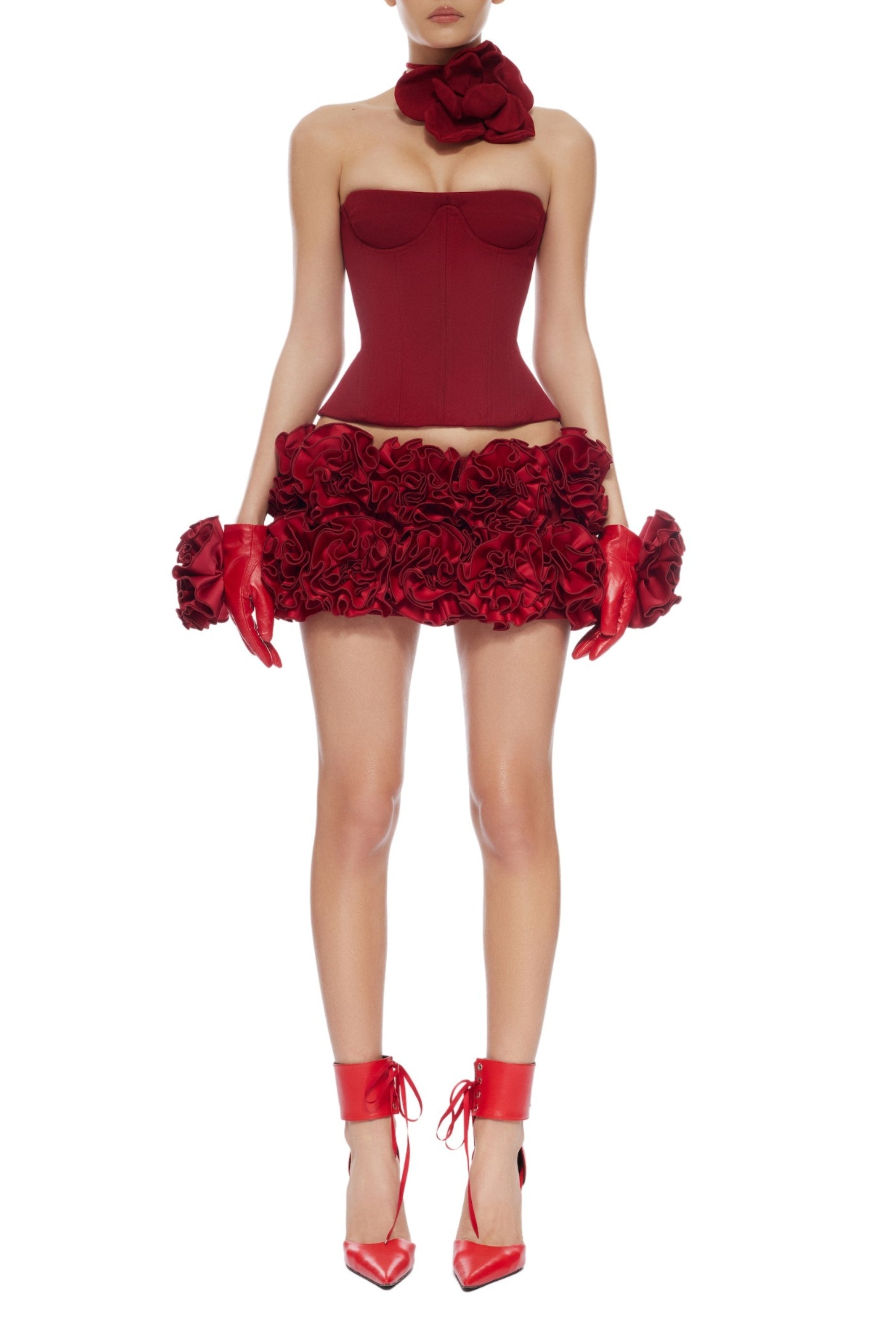 CLEGG RED CORSET FLOWER TWO-PIECE SET