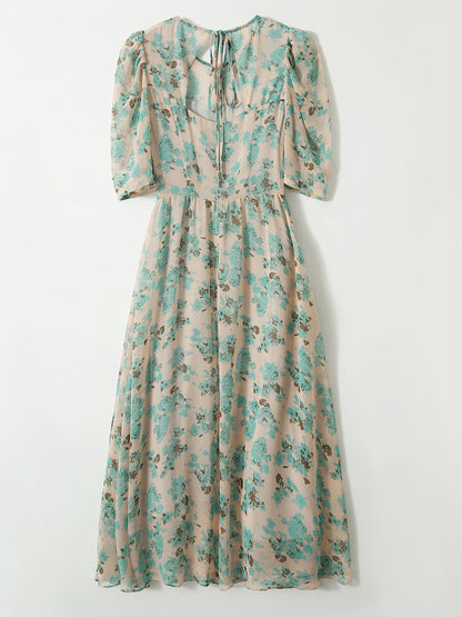 ina Elegant Puff Sleeve Printed Dress