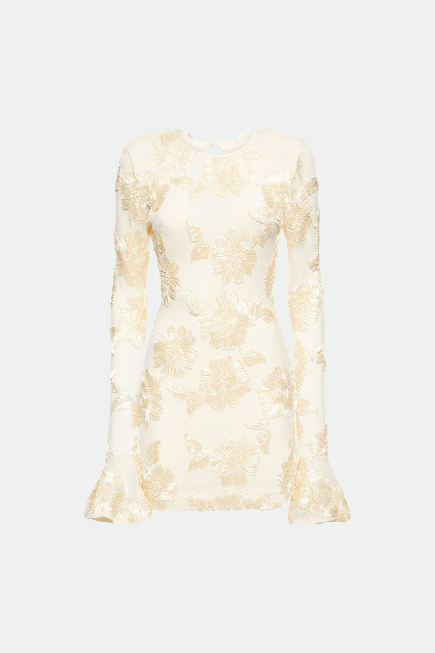 Embroidered Mesh Flare Sleeve Mini Dress