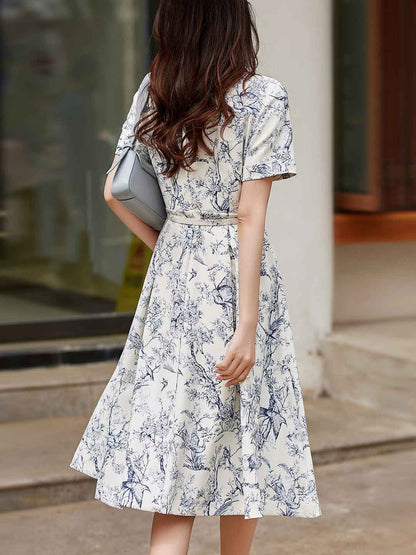 sheila Elegant Lapel Printed Dress