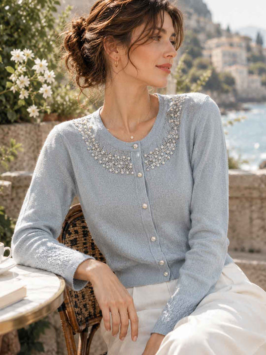 New Round-neck Beaded Cardigan