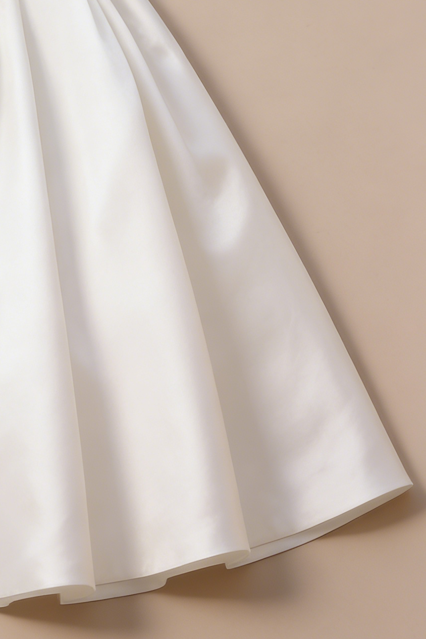 Sharon White Off Shoulder Satin Midi Wedding Dress