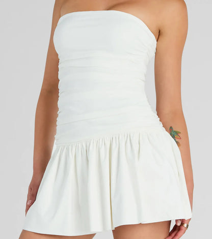 Satin Polka Dot Mini Dress in ivory