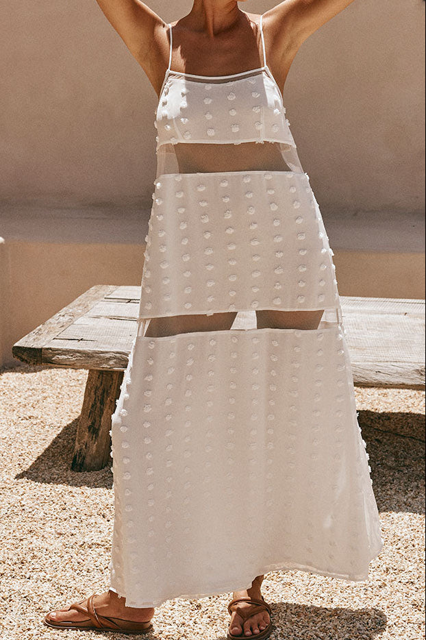 Floral cutout slip with layers maxi dress - white