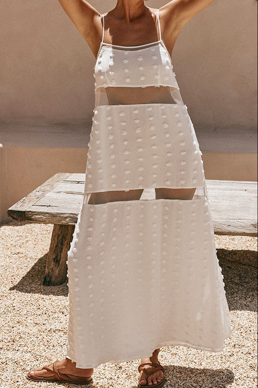 Floral cutout slip with layers maxi dress - white