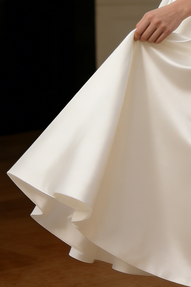 Sharon White Off Shoulder Satin Midi Wedding Dress
