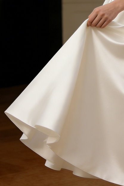 Sharon White Off Shoulder Satin Midi Wedding Dress
