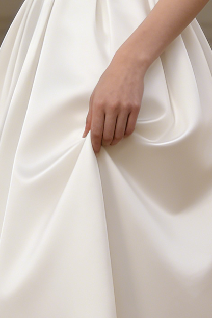 Sharon White Square Neck Satin Midi Wedding Dress