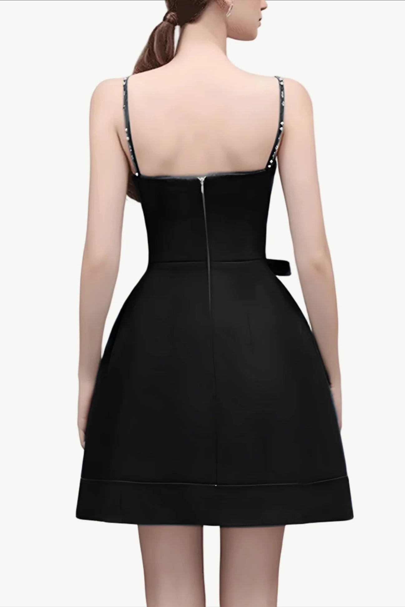 ELMA CRYSTAL EMBELLISHED BOW MINI DRESS IN BLACK