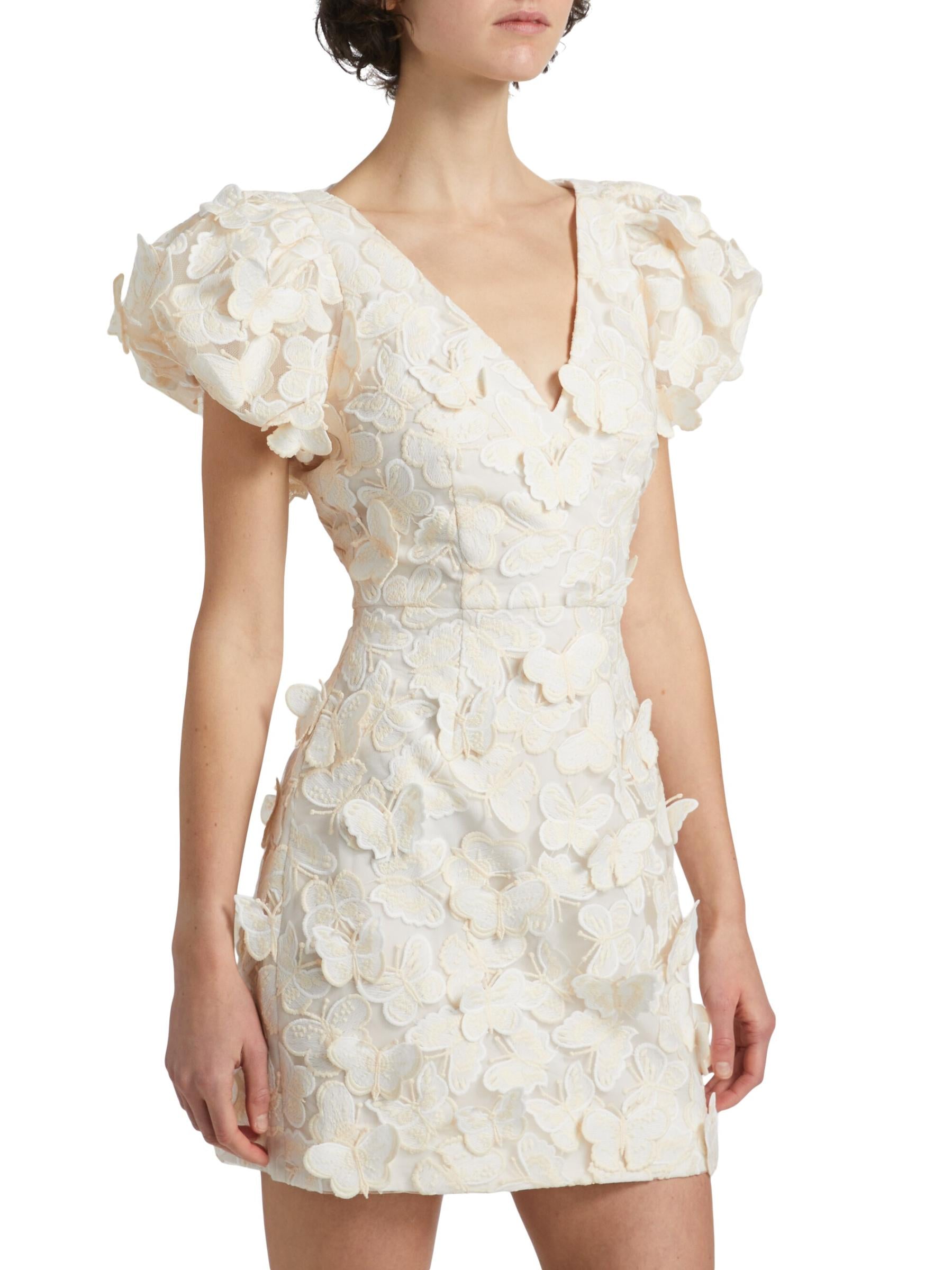 Butterfly Appliqué Mini dress in cream