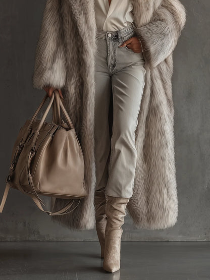 Gray Gradient Faux Fox Fur Eco Friendly Coat