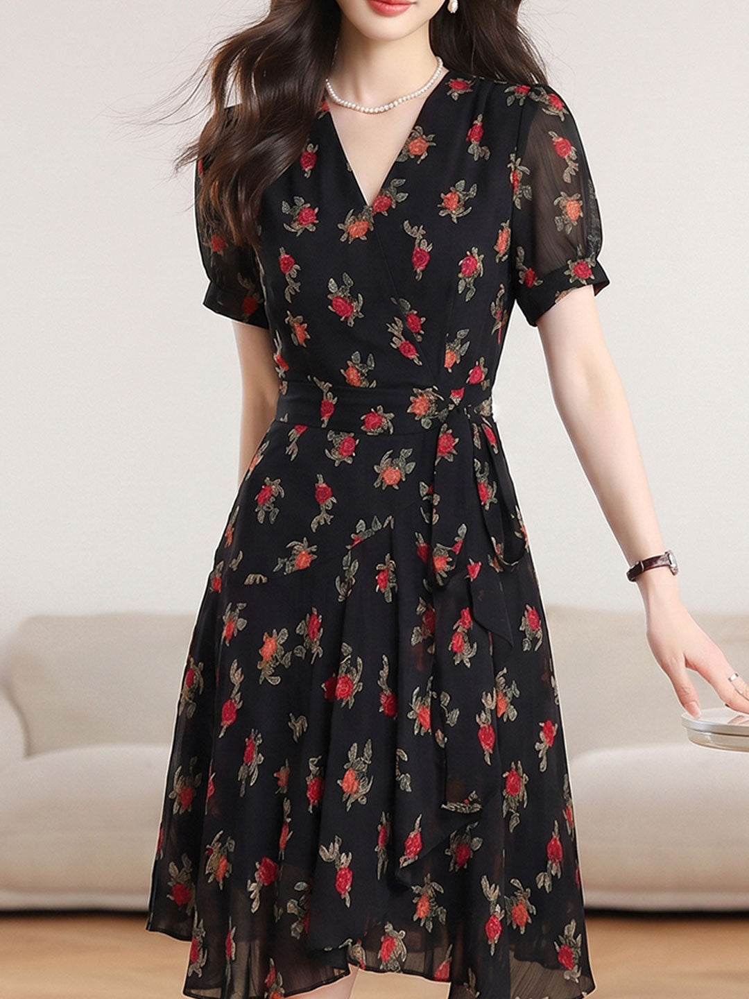 Abigail Cute V-Neck Floral Printed Dress