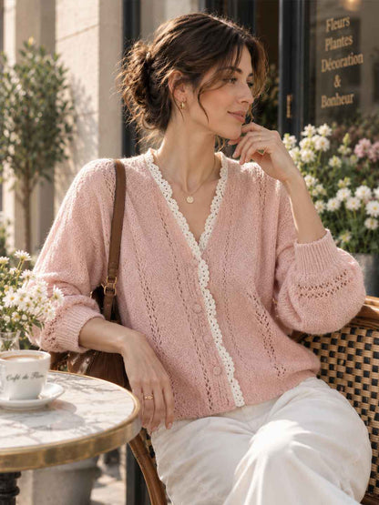 Solid-color Openwork Crochet Cardigan