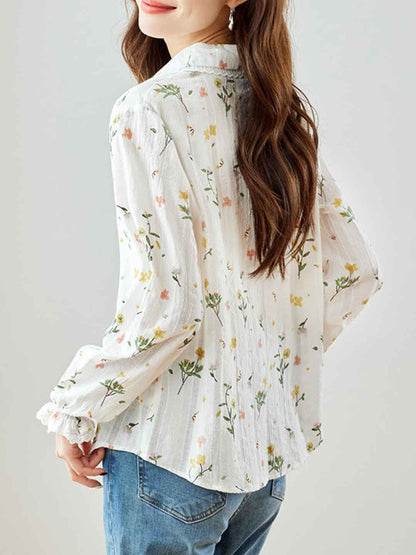 nancy Classic Lapel Embroidered Floral Shirt