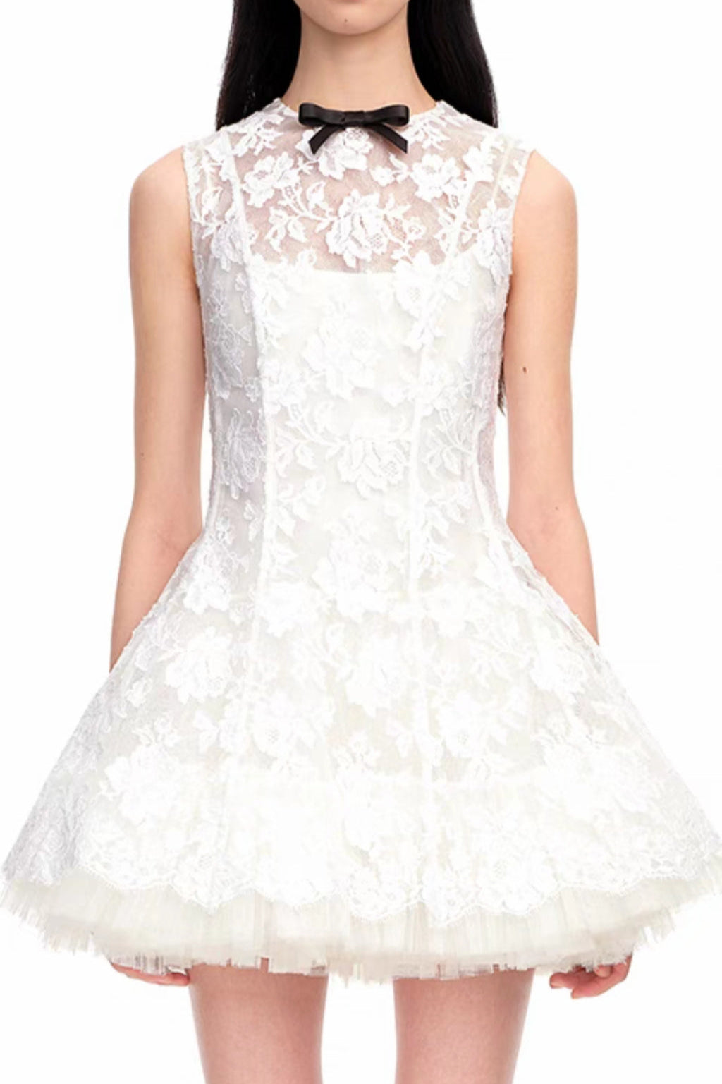 LACE SLEEVELESS MINI DRESS IN WHITE