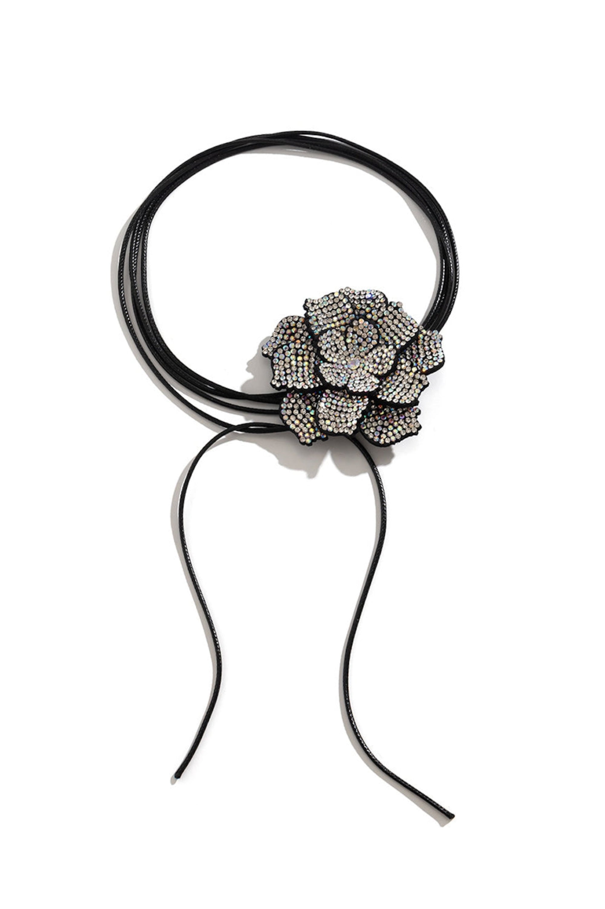 BLACK CRYSTAL FLOWER CHOKER