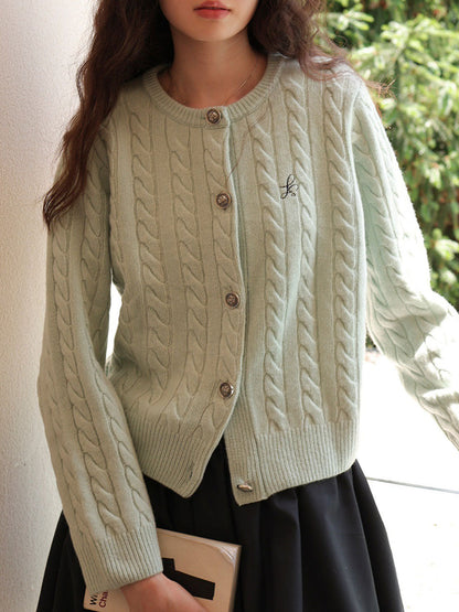 Riley Loose Crew Neck Cable Knitted Cardigan