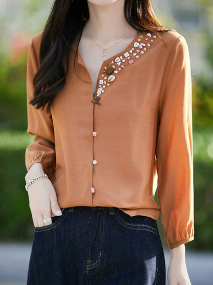 Zoey Loose V-Neck Solid Color Shell Button Cardigan