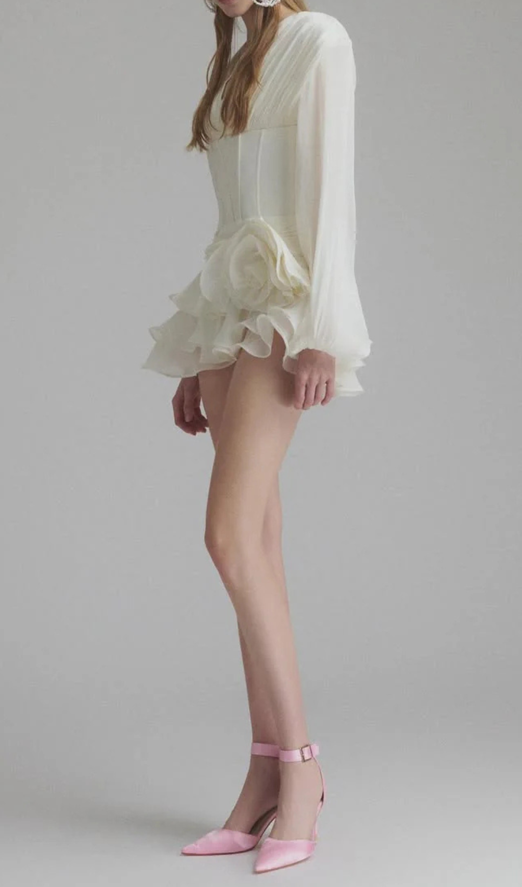wallis 3d flower ruffle trim mini dress in white