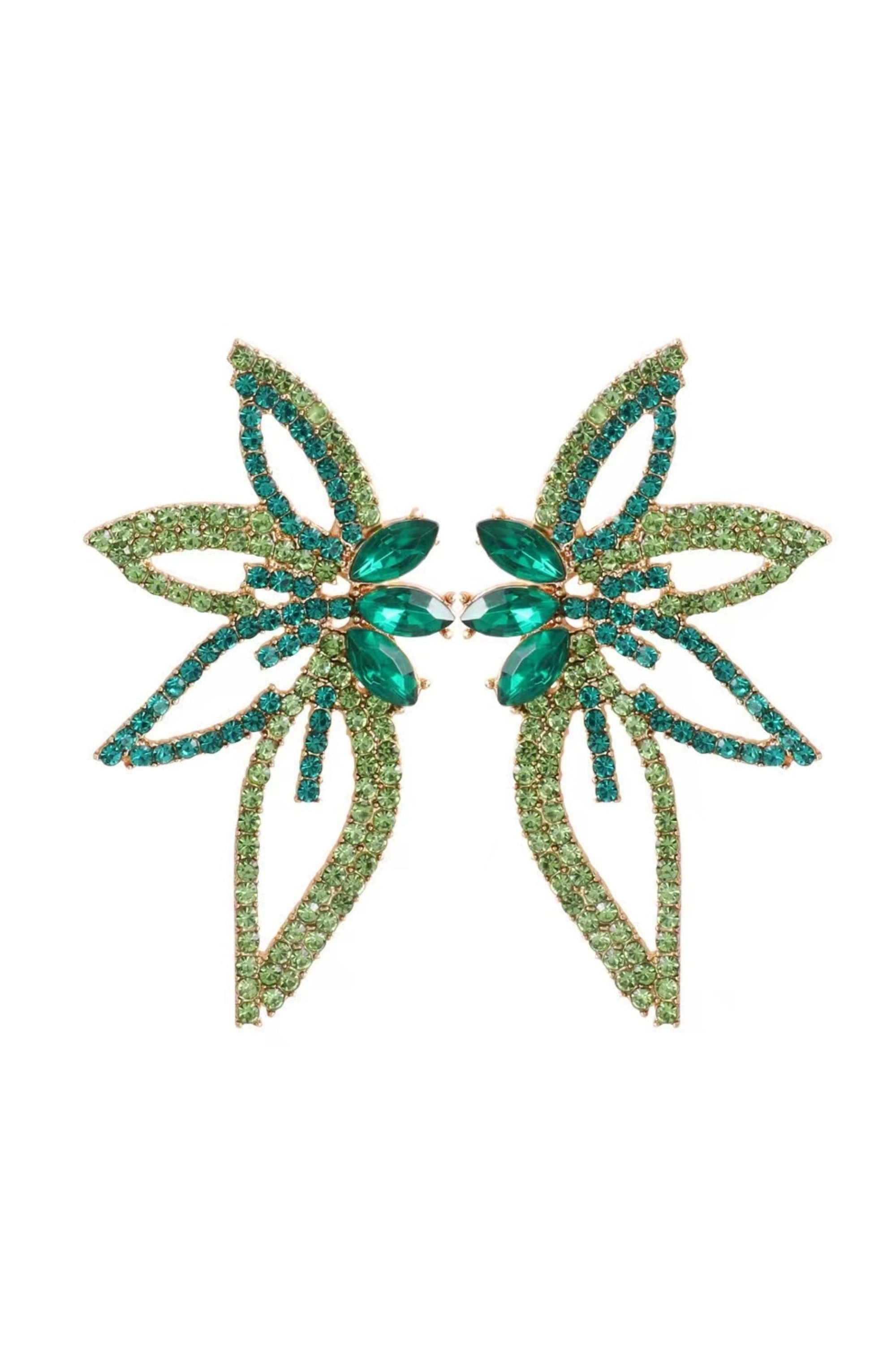 GREEN CRYSTAL FLOWER EARRINGS