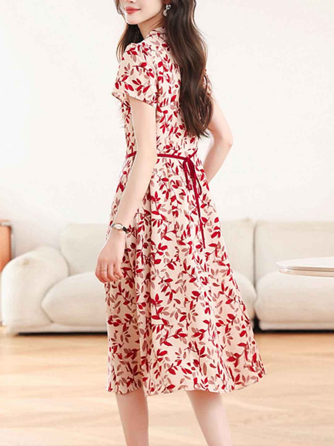 quanna Daily V-Neck Printed Chiffon Dress
