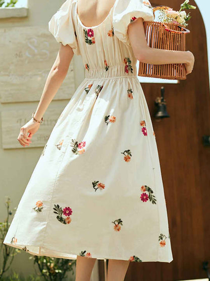 rosalind Retro Embroidered Puff Sleeve Dress