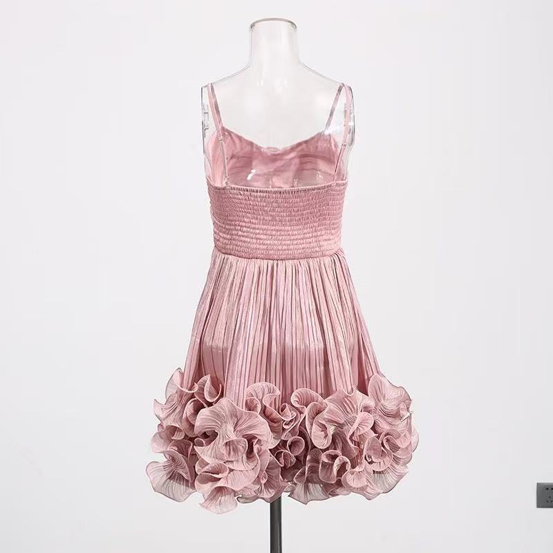 Naiya Spaghetti Flower Ruffle Mini Dress In Pink