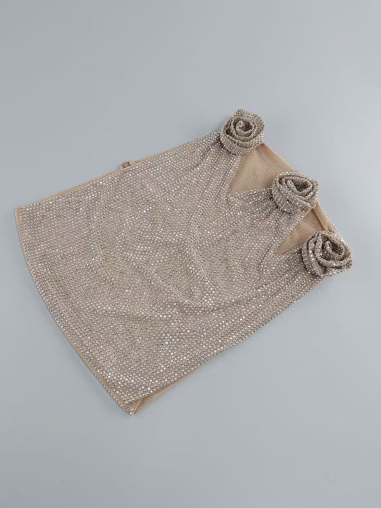 EMBELLISHED CUT OUT 3D FLOWER SUIT IN METALLIC SILVER